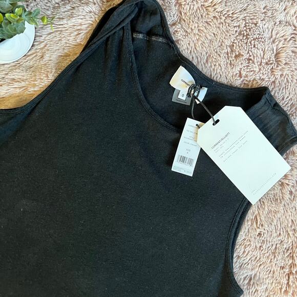NWT Current/Elliot Black The Tied Up Muscle Linen Blend Tank Top Size 0 FLAW - Picture 3 of 14